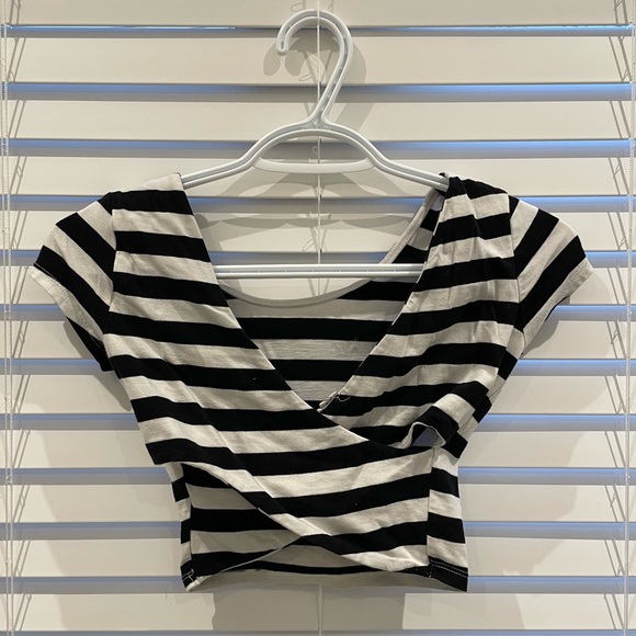 White & Black Striped Cross-Back T-Shirt - Picture 2 of 2